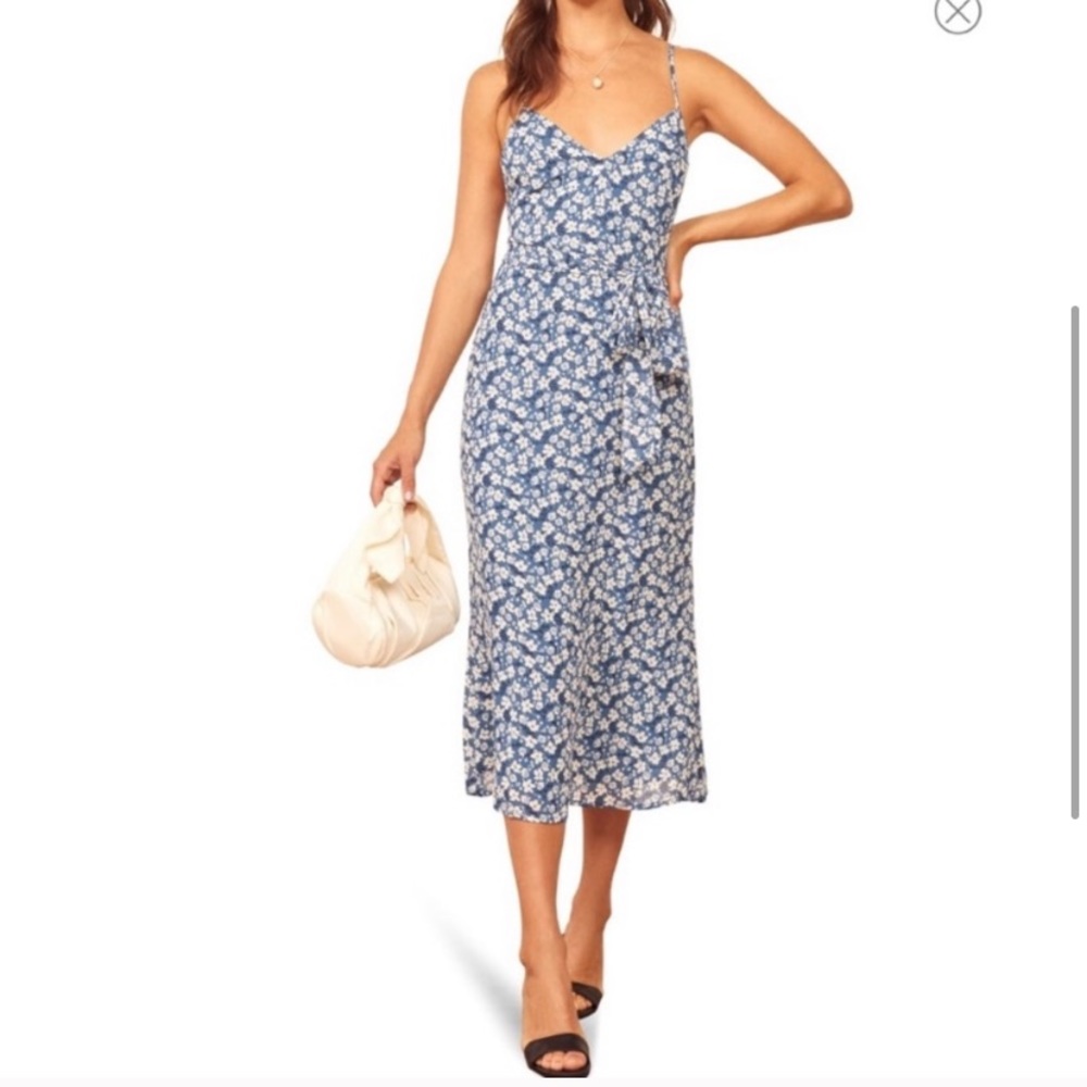 Reformation Blue and White Midi Dress